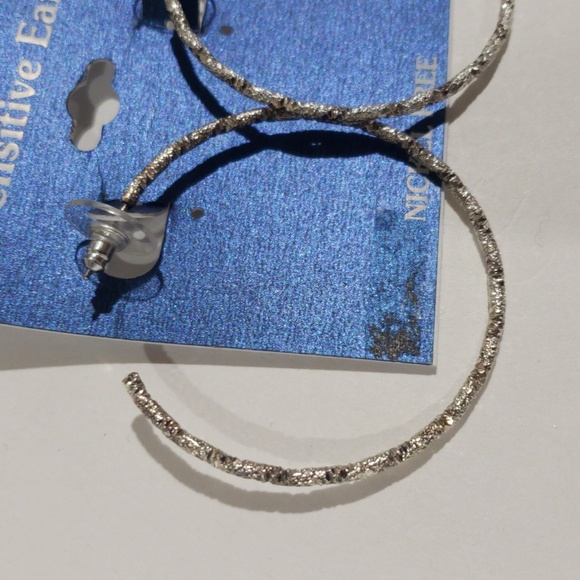 Silver Textured Finished Hoop Earrings - Nickel-Free, Women's Fashion Jewelry - Picture 6 of 8